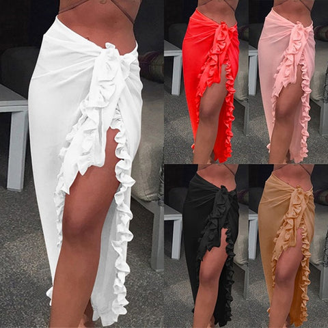 chiffon see through ruffle beach bikini cover up ruffled wrap skirt