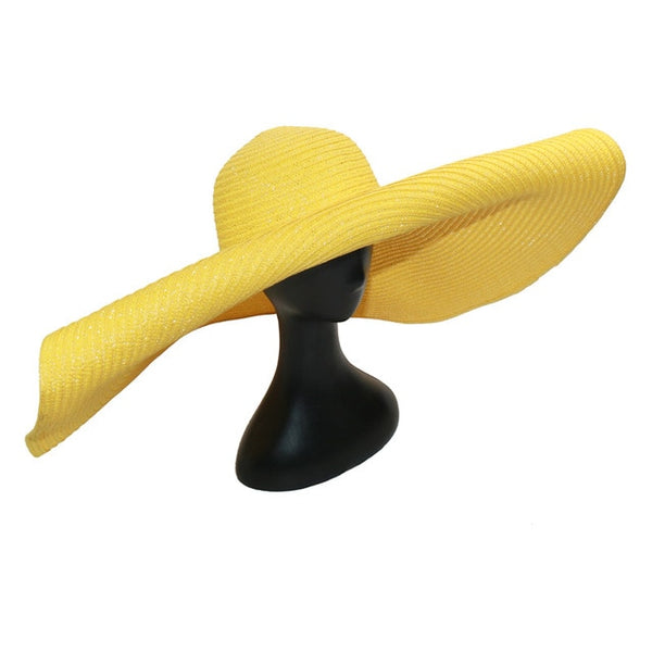 pale yellow Oversized Floppy Big Beach Hat Fashion Foldabl