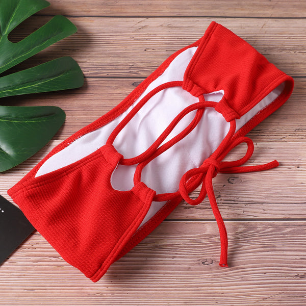 High Waist Strapless Sexy Bikini Pure Color Women Swimsuit Padded-Many colors available