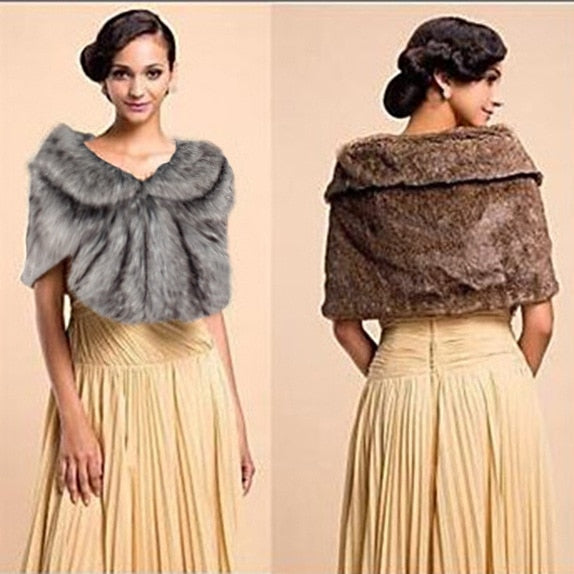Faux Fur Coat Women Evening Party Wraps-many colors available