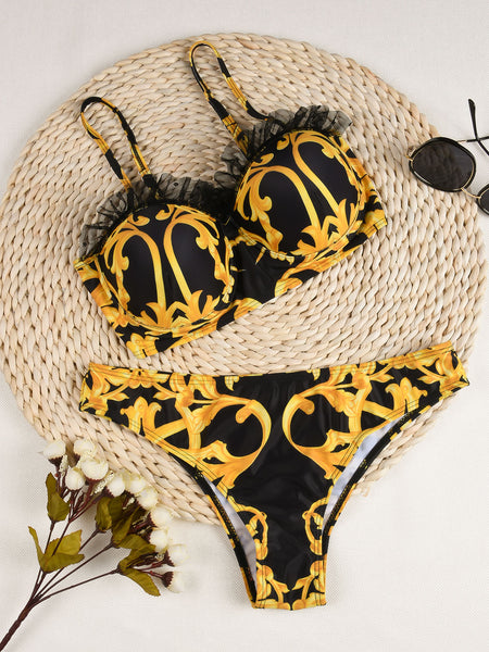 Baroque Print Bikini Set High Waist Swimwear Women Swimsuit-two prints available