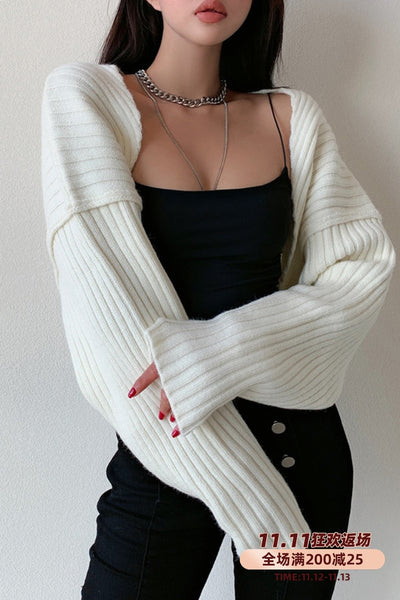Bat Sleeve Cardigan Women Short Knitted Long Sleeve Sweater Top