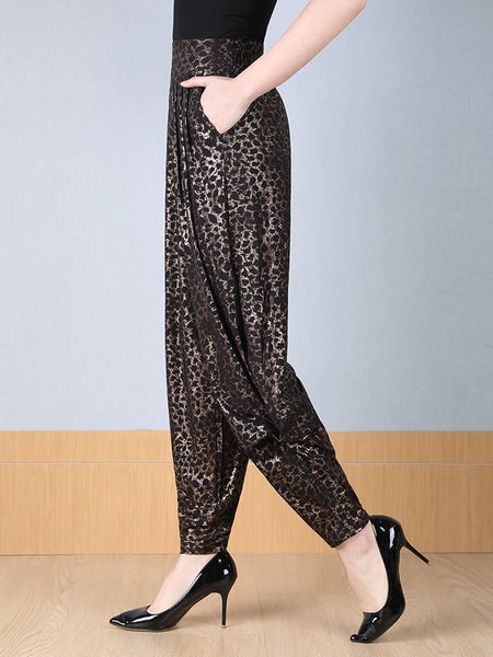runway leisure harem glare high waist loose leopard print pants woman  from small -3XL