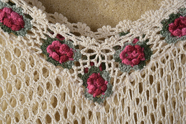 Cape Women High-grade Rose design Crochet Hook Flower Fringed Poncho Shawl