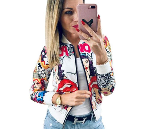 Comicon Graphics Women Long Sleeve O Neck Zipper Jacket