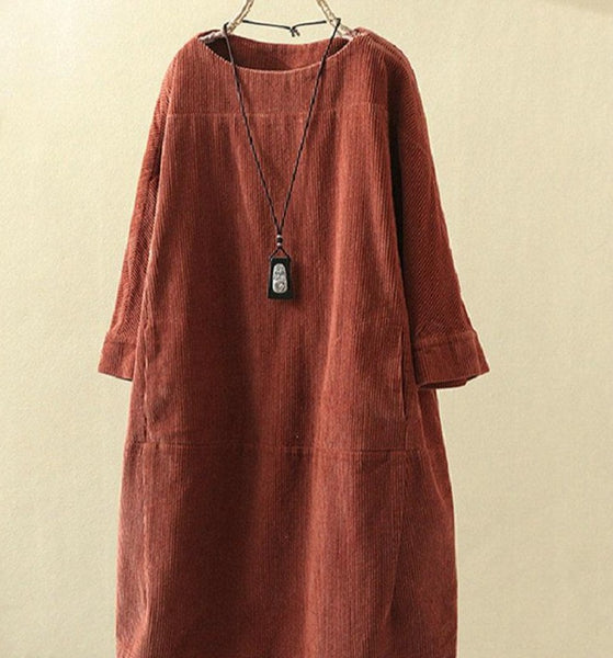 corduroy casual solid dress plus size 5x loose dress women 1 / L corduroy casual solid dress plus size 5x loose dress women 1 / L