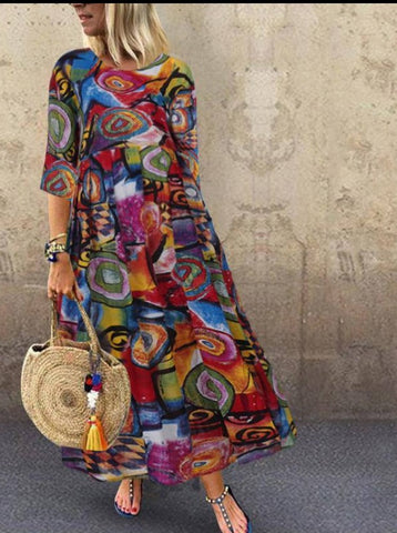 Colorful Pleated Print Designs Long Maxi Dress-Many prints up to XXXL plus size