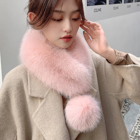 Women Scarf Faux Fur Collar with Ball Pompom-many colors