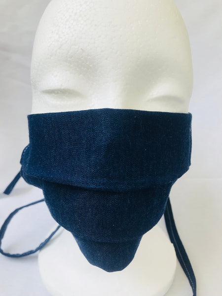 “Blue Jean Fanatic” Face mask with tie backs