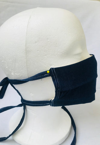 “Blue Jean Fanatic” Face mask with tie backs