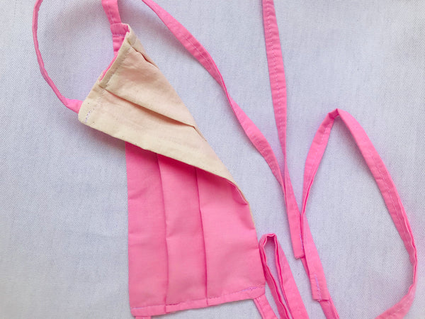 “Pink Panther” Pleated Face Cover with Tie Back Cords