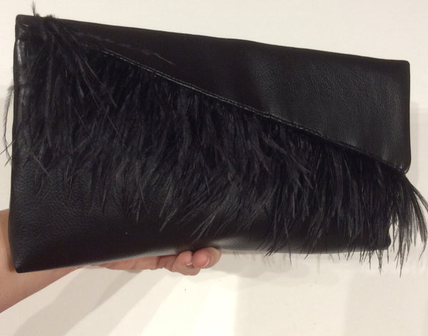 MatildaHtown Original  Ostrich Feather and faux Leather Clutch