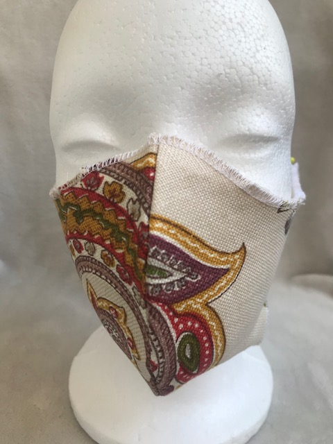 White Paisley Print Fitted Adult Face Mask with Elastic Ear Loops