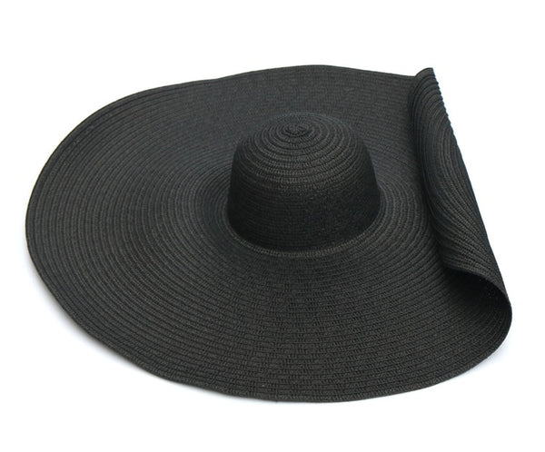 Black Oversized Floppy Big Beach Hat Fashion Foldabl