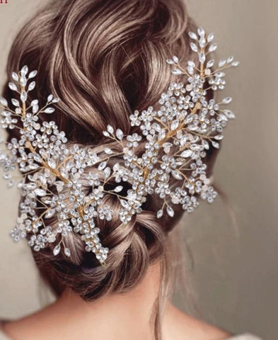 Wedding Hair Vine Gold Hair Piece Wedding Rhinestone Headbands for Bride Crystal Hair Jewelry Womens Tiara