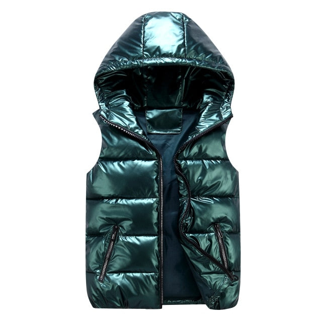 Metallic Silver Hooded Waist coat Vest Sleeveless Quilt Padded-many other colors available