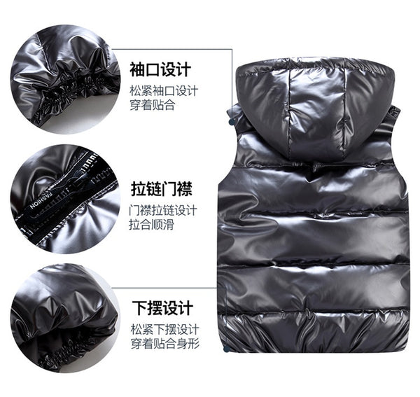 Metallic Silver Hooded Waist coat Vest Sleeveless Quilt Padded-many other colors available