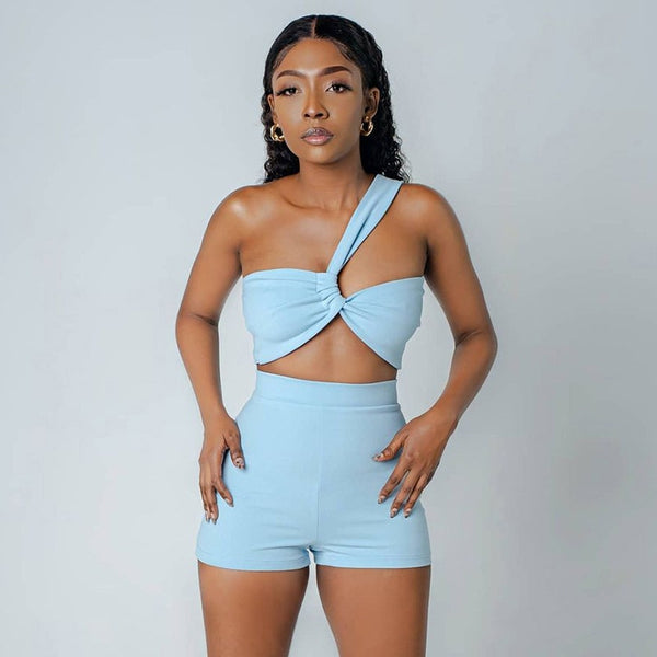 Wrap Chest Crop Top And Shorts 2 Piece