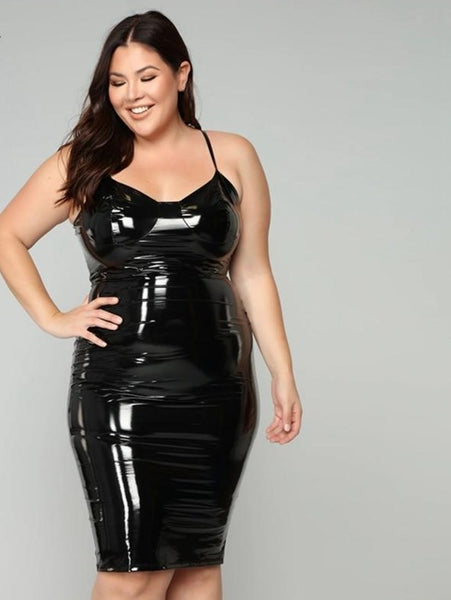 Latex faux Leather Slip Dresses Plus Size Lady Spaghetti Straps