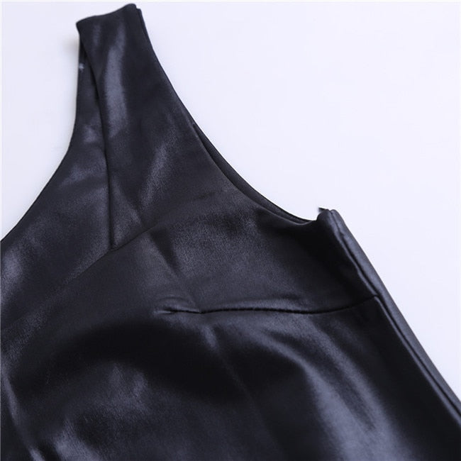 Sleeveless Black Elegant faux leather Bodycon Dress Black / XL Sleeveless Black Elegant faux leather Bodycon Dress Black / XL