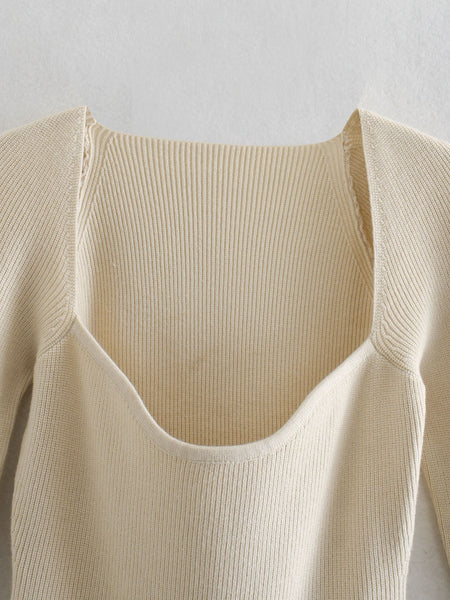 Knit Sweater Pullover Top Long sleeve heart-neck
