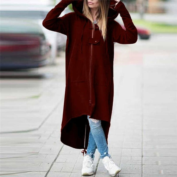 Long Style Women's Zipper Coat Hoodie Sweatshirt Street Style