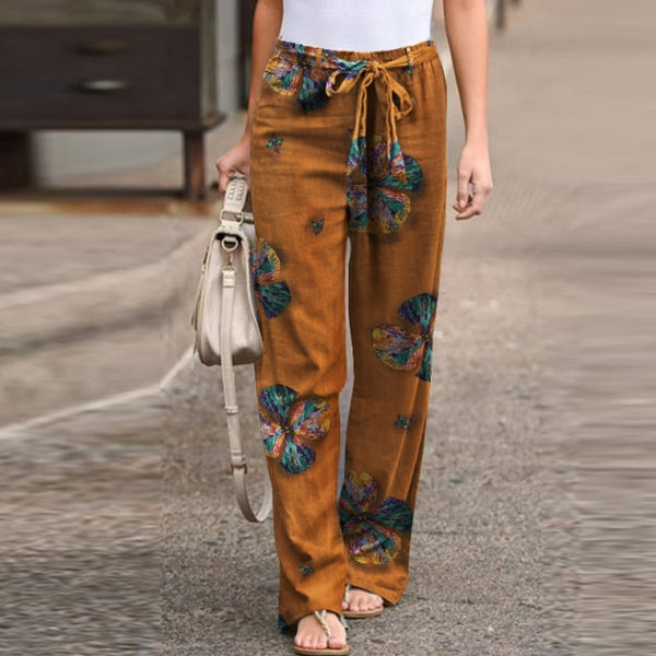 Vintage Printed Pants Women's Autumn Trousers Casual Elastic Waist with Drawstring-Many Prints