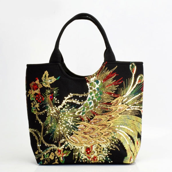Women Handmade Embroidery Peacock Bohemian Shoulder Bag