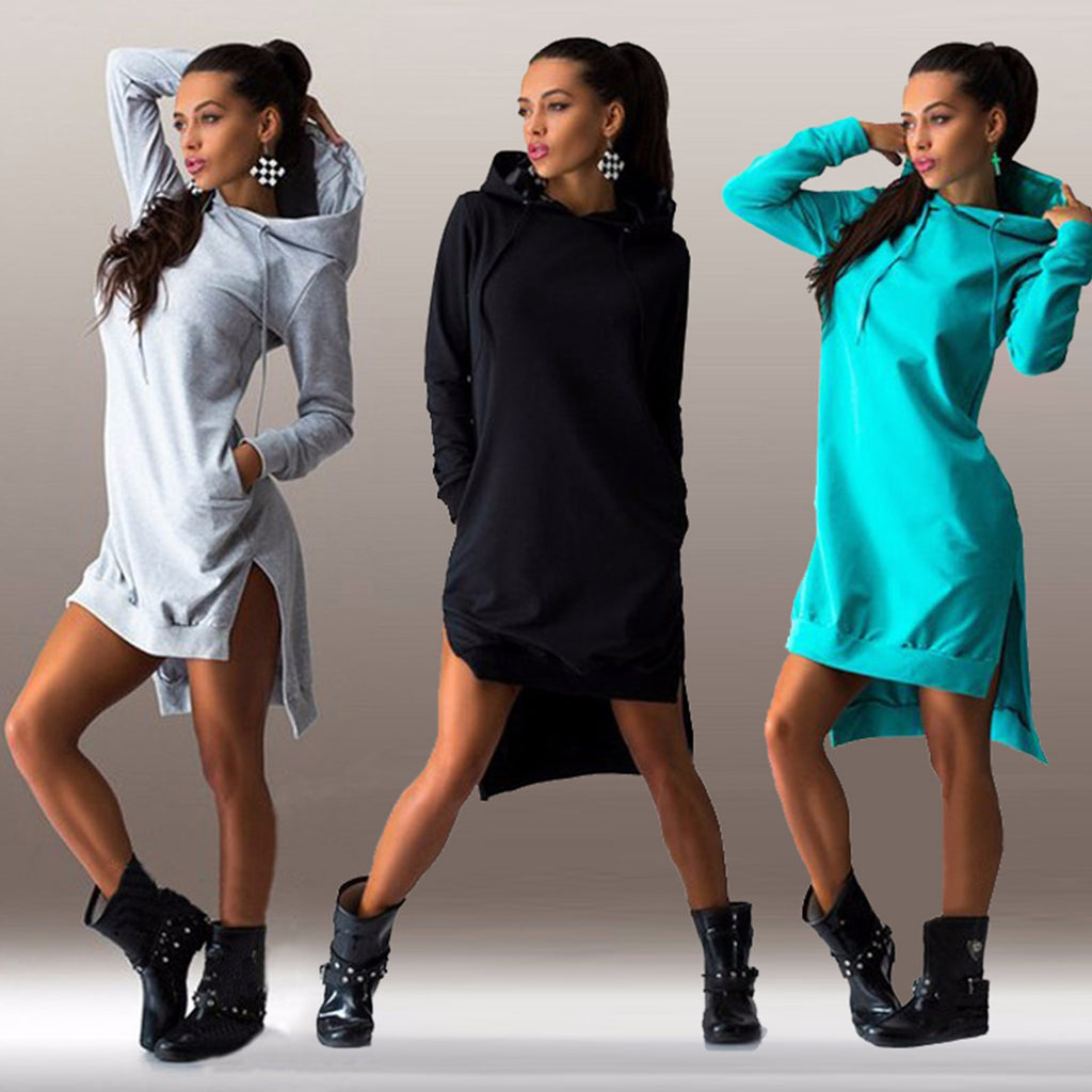 Sweatshirt Casual Long Sleeve Split Hooded Dress Black / M / China Sweatshirt Casual Long Sleeve Split Hooded Dress Black / M / China