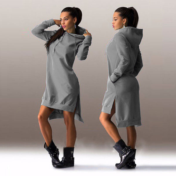 Sweatshirt Casual Long Sleeve Split Hooded Dress