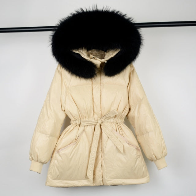Winter Female faux Fur Collar Hooded Warm Women's Coat Outwear