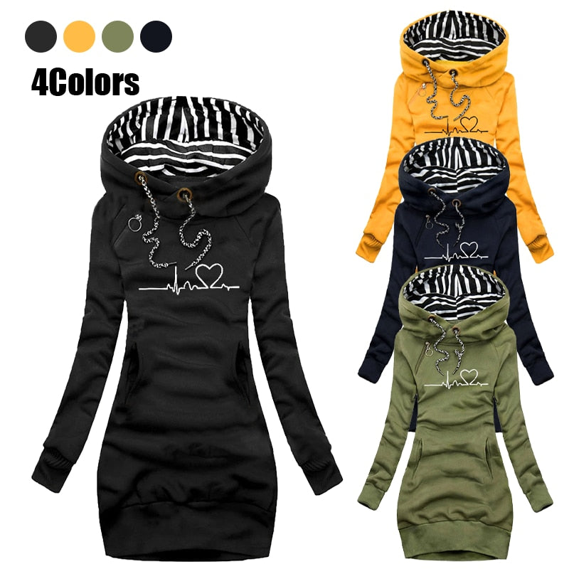 Autumn and Winter Women Long Sleeve Casual Pullover Hoodie Dress Yellow / M Autumn and Winter Women Long Sleeve Casual Pullover Hoodie Dress Yellow / M