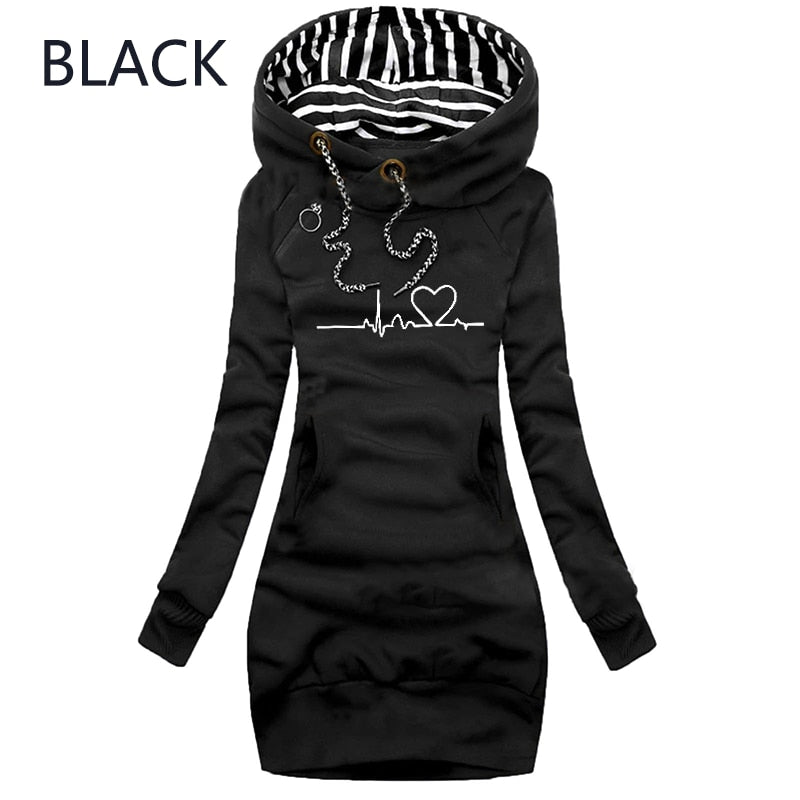 Autumn and Winter Women Long Sleeve Casual Pullover Hoodie Dress Yellow / M Autumn and Winter Women Long Sleeve Casual Pullover Hoodie Dress Yellow / M