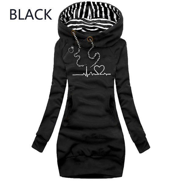 Autumn and Winter Women Long Sleeve Casual Pullover Hoodie Dress