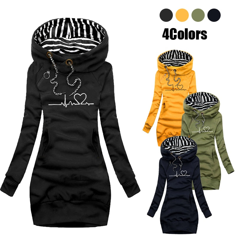 Autumn and Winter Women Long Sleeve Casual Pullover Hoodie Dress Yellow / M Autumn and Winter Women Long Sleeve Casual Pullover Hoodie Dress Yellow / M