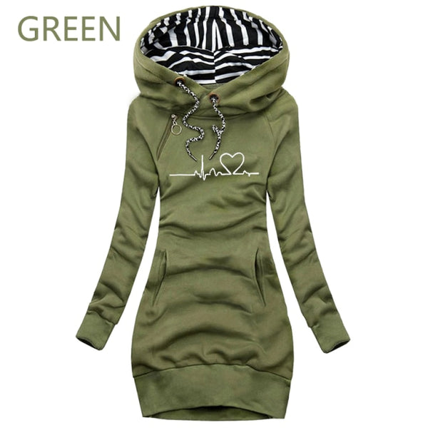 Autumn and Winter Women Long Sleeve Casual Pullover Hoodie Dress