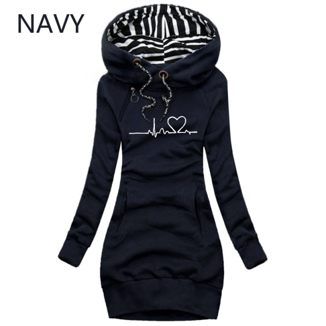 Autumn and Winter Women Long Sleeve Casual Pullover Hoodie Dress Black / M Autumn and Winter Women Long Sleeve Casual Pullover Hoodie Dress Black / M