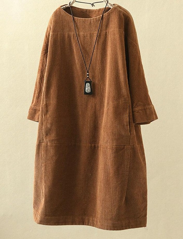 Corduroy Casual Solid Dress Plus Size 5X Loose Dress Women 1 / L Corduroy Casual Solid Dress Plus Size 5X Loose Dress Women 1 / L