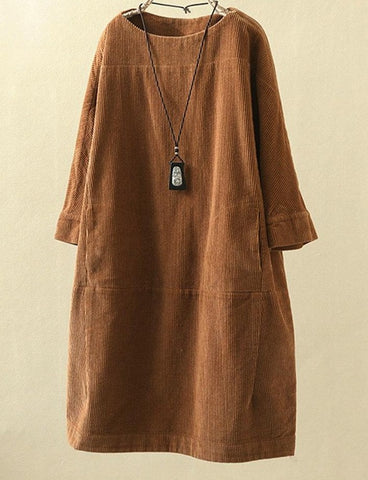 brown corduroy casual solid dress plus size 5x loose dress women