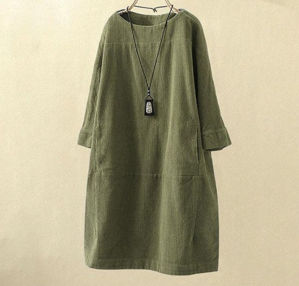 Olive Green corduroy casual solid dress plus size 5x loose dress women