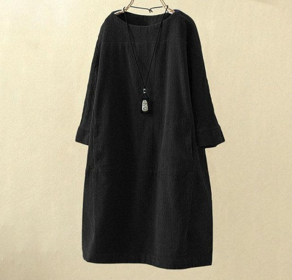 Black corduroy casual solid dress plus size 5x loose dress women