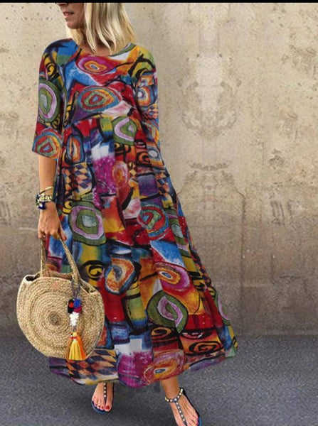 Colorful Pleated Print Designs Long Maxi Dress-Many prints up to XXXL plus size