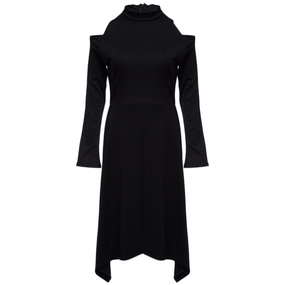 Turtleneck -Shoulder Cut Out Asymmetrical Midi -Little Black Dress M Turtleneck -Shoulder Cut Out Asymmetrical Midi -Little Black Dress M